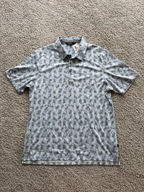 7Diamonds Light Blue Palm-Print Short Sleeve Stretch Golf Polo